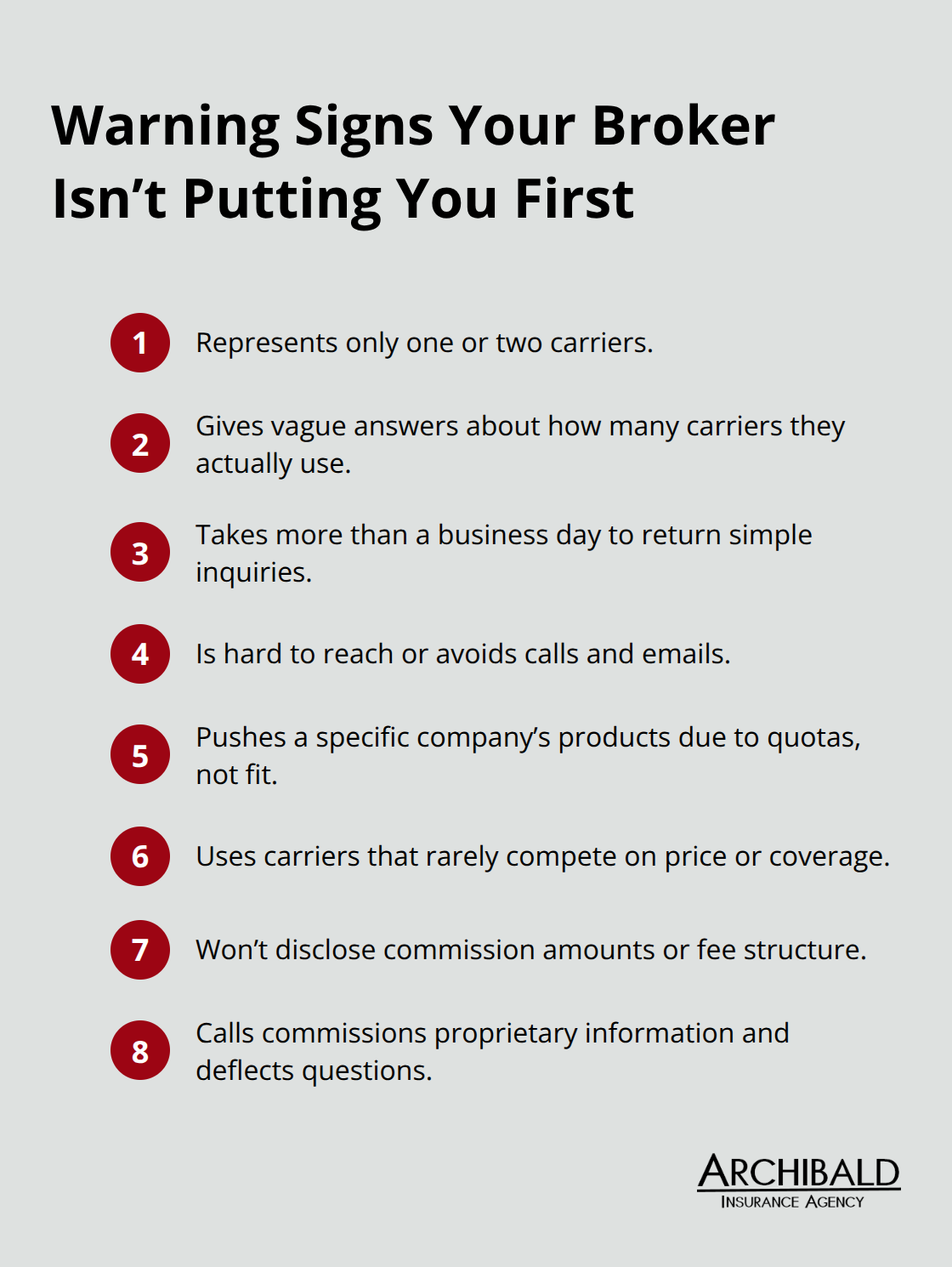 Compact list of red flags to spot a problematic insurance broker. - Utah insurance brokers