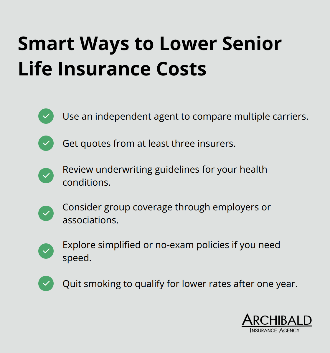 Checklist of practical steps seniors can take to reduce life insurance premiums - affordable life insurance for the elderly