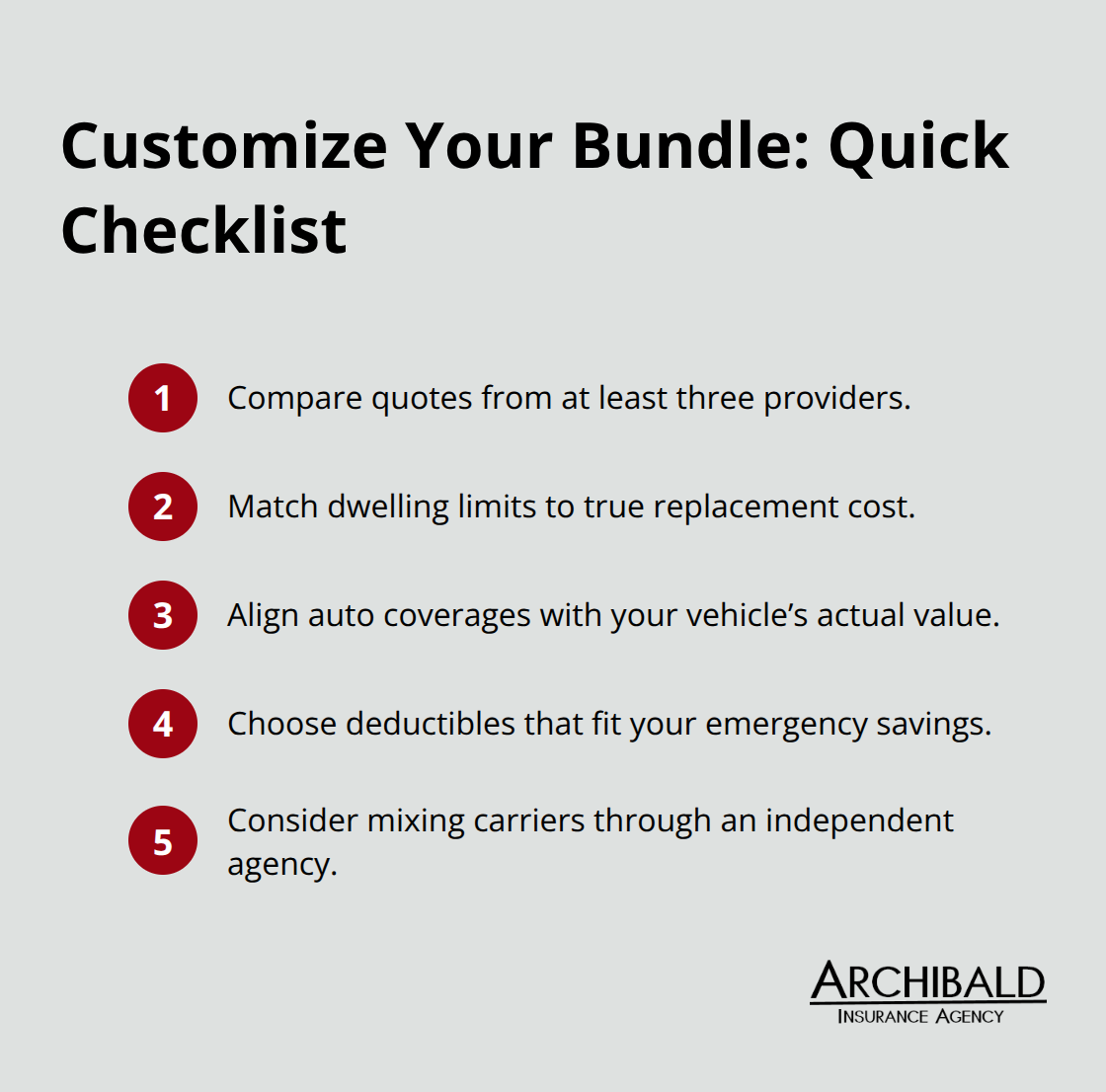 Compact checklist for tailoring home and auto insurance bundles - combined home and auto insurance quotes
