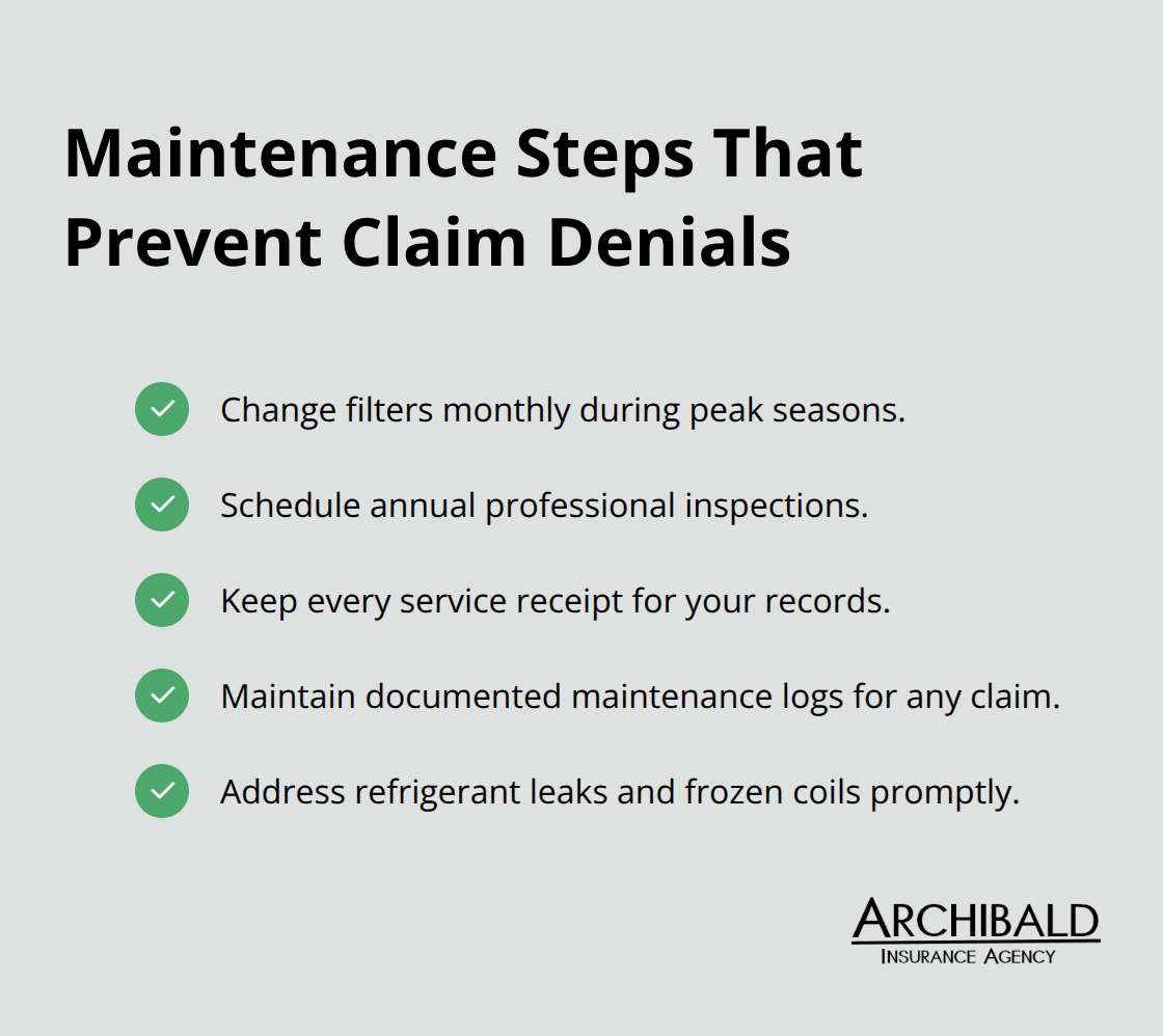 Checklist of HVAC maintenance actions that help avoid insurance claim denials. - does homeowners insurance cover hvac