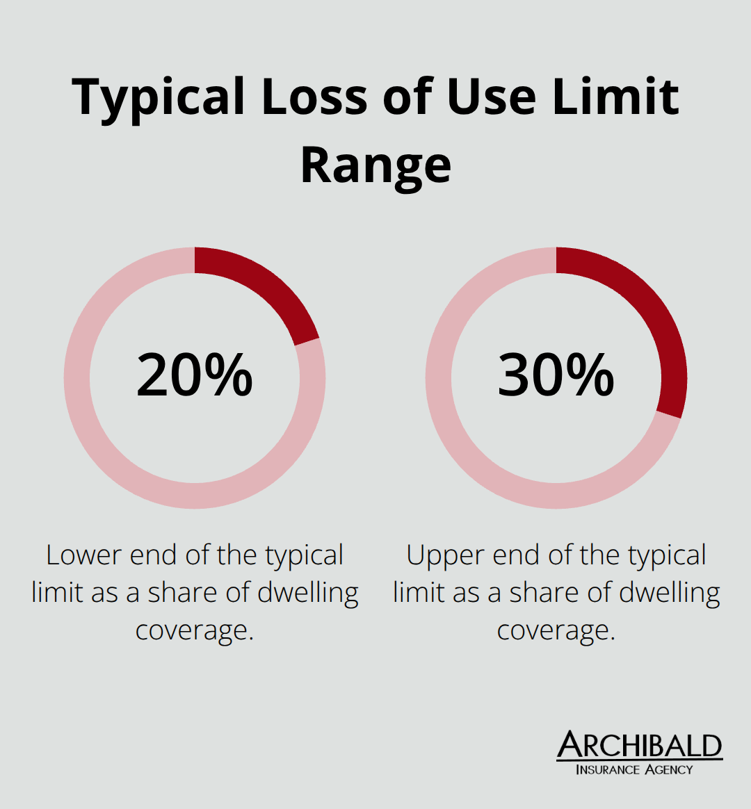 Chart showing the common 20%–30% loss of use limit tied to dwelling coverage - homeowners insurance loss of use coverage
