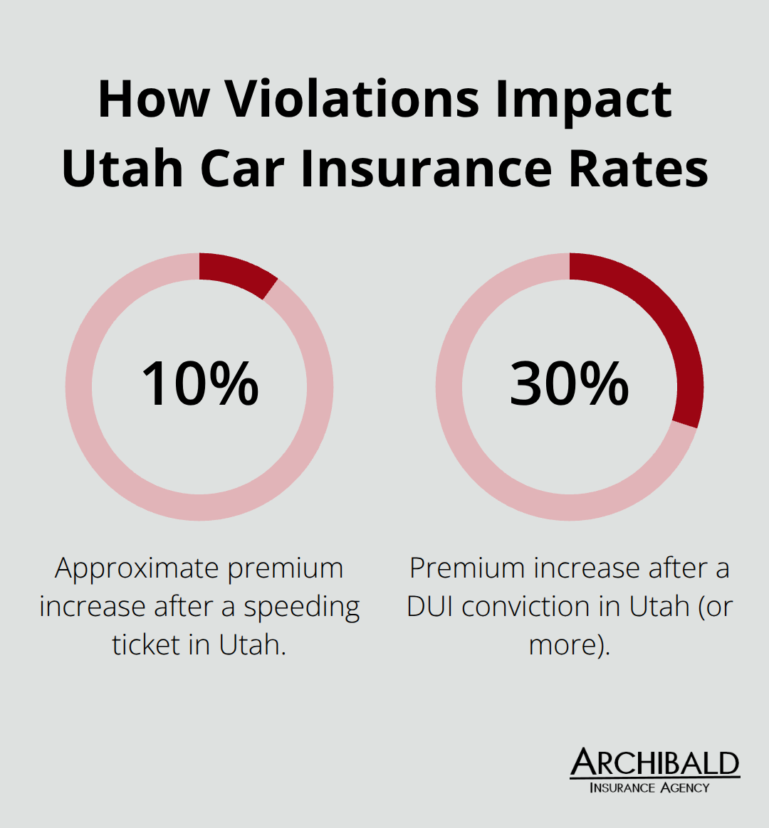 Premium increase from a speeding ticket versus a DUI in Utah - how to lower car insurance rates