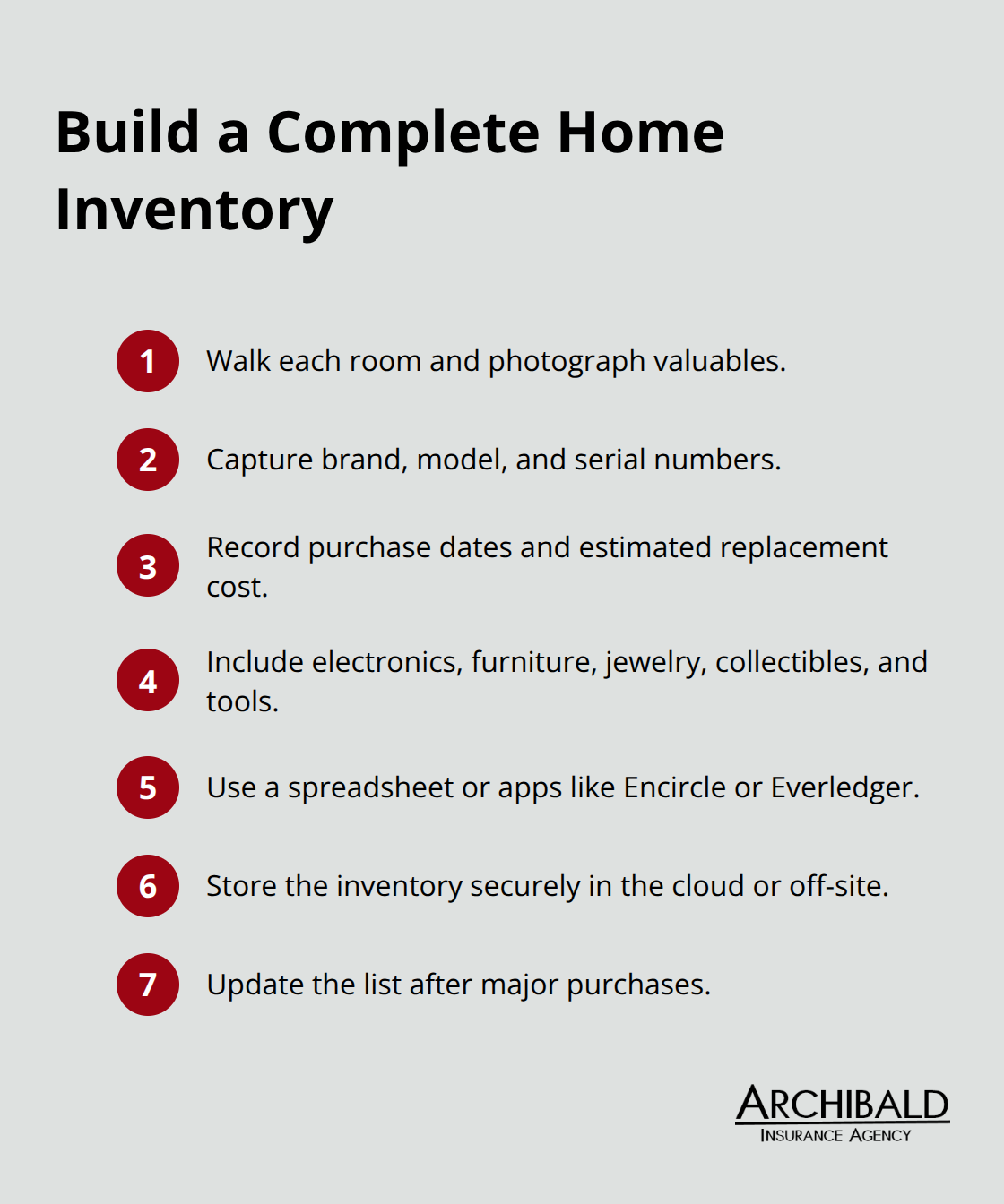 Quick steps to document your belongings for personal property coverage claims.