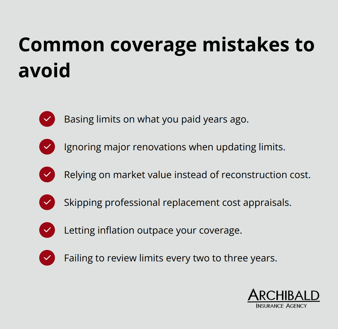 Checklist of frequent homeowner coverage mistakes that lead to underinsurance - replacement value for homeowners insurance